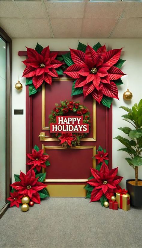 🎄 21 Office Xmas Door Decorating Ideas That Will Wow Your Coworkers! 🎅✨ Christmas Door Decorating Ideas, Door Decorating Ideas, Holiday Hacks, Classroom Christmas Decorations, Christmas Door Decorating Contest, Door Decorating Contest, Poinsettia Flowers, Door Decorating, Merry Christmas Banner