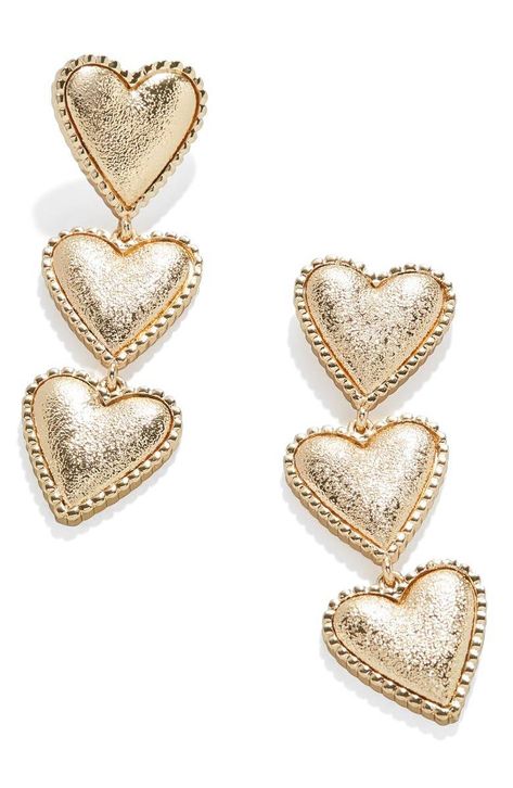 Earring Collection, Drop Design, Heart Drop Earrings, Diy Kits Gift, Earrings In Gold, Beaded Trim, Heart Studs, Drops Design, Keep Jewelry