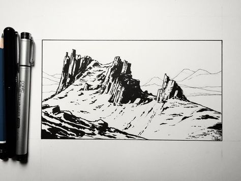 Brush Pen Landscape, Pen Landscape, Landscape Study, Brush Pen Art, Quick Sketches, Black Brush, The Black Forest, Pen Art Drawings, Brush Drawing