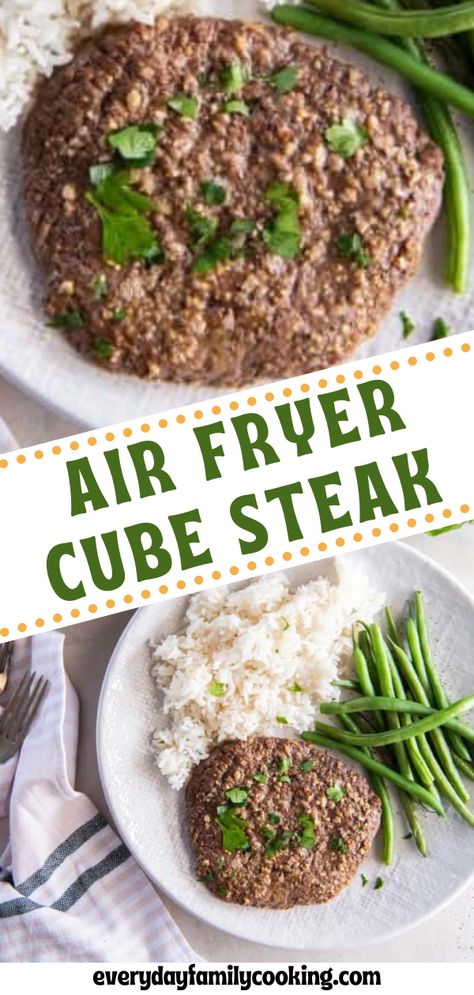 Air Fryer Cube Steak looks great, tastes great, and is quick to make! With a quick marinade and even quicker air fry, you’ll be plating this juicy steak in no time. Air Fryer Cube Steaks, Air Fryer Cube Steak Recipes Easy, Air Fried Cube Steak, Air Fry Cube Steak, Cube Steak Air Fryer Recipes, Air Fryer Cube Steak, Grilled Cube Steak, Fried Cube Steaks, Leftover Steak Recipes