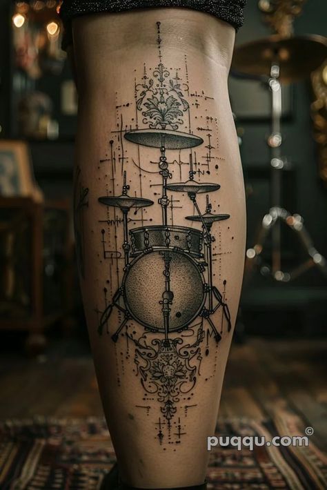 Tattoos For Drummers, Percussion Tattoo, Drums Tattoo Ideas, Drummer Tattoo Ideas, Metronome Tattoo, Drum Tattoo Ideas, Drum Tattoos, Music Tats, Drummer Tattoo