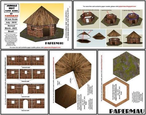 Jungle Hut, Indonesian House, Paper Models House, Paper Toys Diy, Bahay Kubo, Free Paper Models, Miniatures Diy, Jungle House, Toy Diy