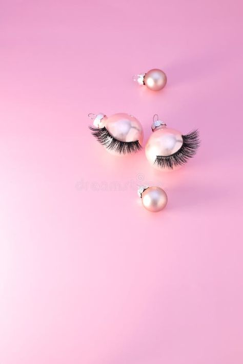 False eye lashes on Christmas ball on pink background, copy space royalty free stock images Lashes Background, Lash Illustration, Christmas Lashes, Teeth Quotes, Space Royalty, Lash Quotes, Ball Decorations, Christmas Post, Eye Lashes