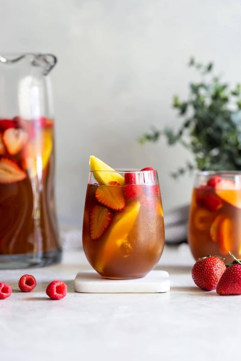 Mango Berry Iced Tea Sangria Ice Tea Photography, Berry Iced Tea, Moist Chocolate Chip Banana Bread, Tea Sangria, Raspberry Iced Tea, Berry Sangria, Sweet Potato Casserole Easy, Sweet White Wine, Sweet Potato Recipes Casserole