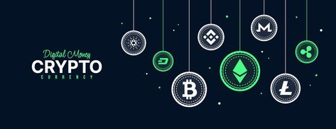 Crypto currency icons background, Digital money exchange of Blockchain technology banner, Cryptocurrency mining and financial concept Technology Banner, Lisianthus Flowers, Money Exchange, Money Background, Digital Money, Header Design, Theme Background, Post Instagram, Unique Wallpaper