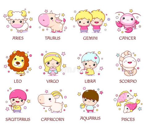 Zodiac Cartoon Characters, Cute Zodiac Drawings, Kawaii Zodiac Signs, Signs Book, Nft Ideas, Birth Symbols, Cute Zodiac, Pisces And Leo, College Project