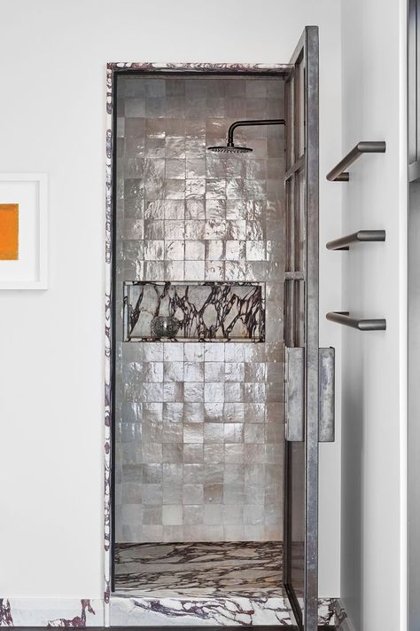 Viola Marble Bathroom, Steel Shower Door, Bronte House, Australian Beach House, Leadlight Windows, Viola Marble, Marble Showers, Timber Door, Timber Cladding