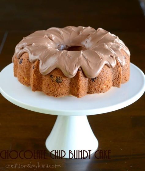 Yellow Bundt Cake, Chocolate Chip Bundt, Desert Inspiration, Chocolate Chip Bundt Cake, Cake With Chocolate Frosting, Homemade Chocolate Frosting, Yellow Cake Recipe, Chocolate Chip Cake, Chocolate Dreams