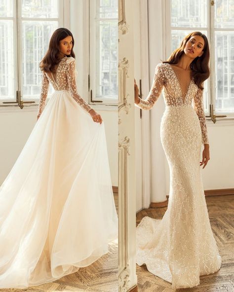 18 Smart Convertible Wedding Dress Ideas For Brides ❤ convertible wedding dress with sleeves deep v neckline sexy luce sposa #weddingforward #wedding #bride Wedding Dress To Change Into, Different Neckline Wedding Dress, Long Sleeve Wedding Dress Detachable Sleeves, Long Sleeve Wedding Dress With Removable Skirt, Wedding With Detachable Skirt, 2 Way Gown Wedding, Removeable Long Sleeve Wedding Dress, Wedding Dresses Changeable, Wedding Dress 2in1