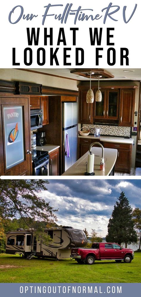 We love our RV. After years of research we had a few "must haves" when we purchased our full time living 5th wheel. We'll share some of our wants and needs to be able to live and travel full time in our RV. If you're looking to purchase an RV, we share some things to think about before you purchase. The best Tips and must Haves that new owners need to know! Are you thinking about buying an RV for the first time? Come see what we learned about our own RV - and we share tips about our RV life Best Rv For Full Time Living, Rv Full Time Living 5th Wheels, Fifth Wheel Living Full Time, 5th Wheel Living Full Time, Living In A Fifth Wheel Full Time, Full Time Rv Living Hacks, Rv Life Full Time, 5th Wheel Living, Rv Boondocking