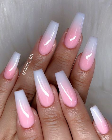 Who’s a big fan pink & white ombre😉✨🙌✨#nailpro #nailpolish #naildesigns #nails #coffinnails #swarovski #nailsofinstagram #nailart #nailtech… Pink And White Ombre Nails, White Ombre Nails, Pink And White Ombre, Ombre Nail Art Designs, Unghie Sfumate, Pink Ombre Nails, Ombre Nail, Ombre Acrylic Nails, Ombre Nail Designs