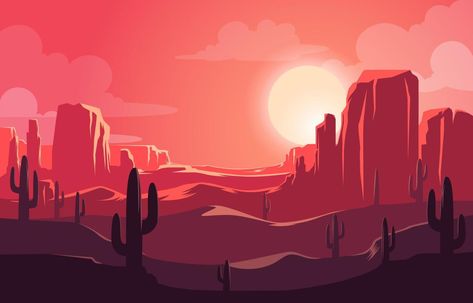 Sunset In The Desert Background Desert Graphic Design, Desert Sunset Painting, Desert Vector, Desert Background, Sunset Desert, Map Sketch, Vector Landscape, Red Desert, Living Room Murals