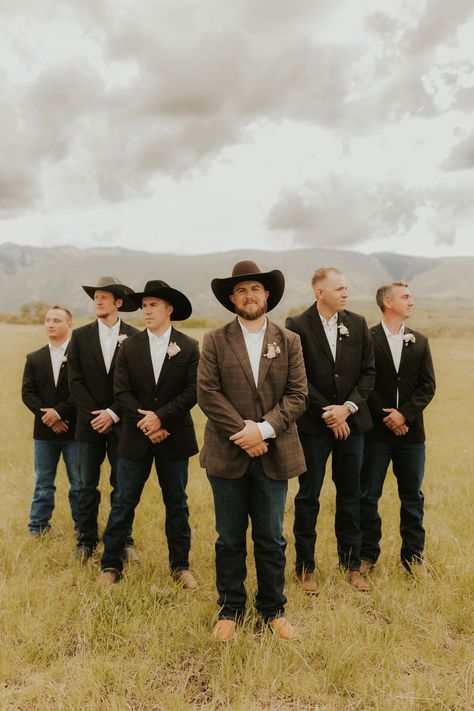 Jeans And Boots Wedding, Groom Jeans And Boots, Groom In Jeans, Suit Jacket With Jeans, Cowboy Groom, Cowboy Wedding, Dusty Rose Dress, May Weddings, Ceremony Arch