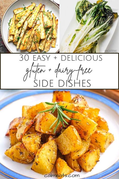 Here is a delightful collection of 30 Gluten and Dairy-Free Side Dishes. You'll find old favorites as well as unique and flavorful new ones. #30glutenanddairyfreesidedishes #glutenfreesidedishes #dairyfreesidedishes #glutenfreesides #vegansides Gluten Free Dairy Free Vegetable Side Dishes, Easter Side Dishes Gluten Free, Side Dishes Gluten Free Dairy Free, Gluten Free Dairy Free Thanksgiving Sides, Gluten And Dairy Free Side Dish Recipes, Non Dairy Vegetable Side Dishes, Allergy Friendly Side Dishes, No Dairy Side Dishes, Dairy Free Main Dish Recipes