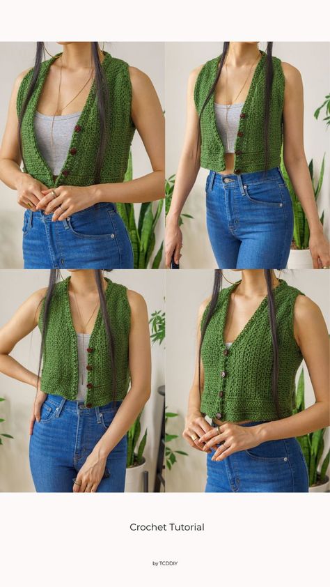 Crochet Vest Outfit, Crochet Vest Pattern Free, Waistcoat Pattern, Crochet Waistcoat, Crochet Sweater Vest, Vest Pattern Free, Crochet Spring, Gilet Crochet, Design Crochet