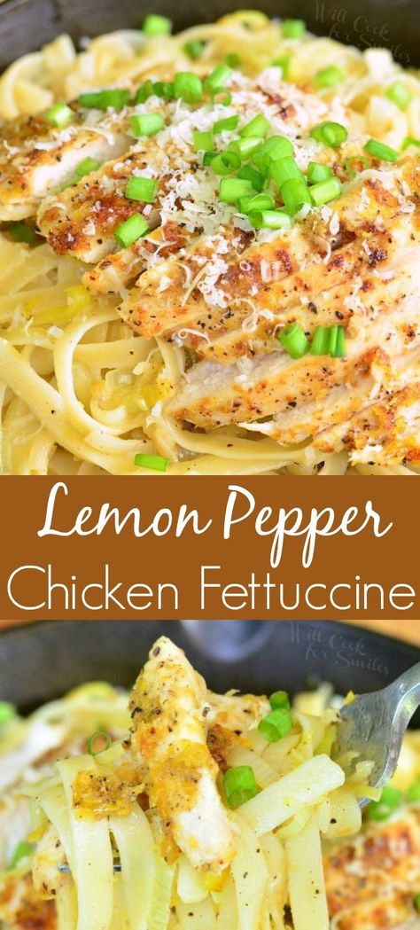 Leftover Lemon Pepper Chicken Recipes, Lemon Pepper Chicken Pasta, Chicken Fettuccine Recipe, Fettuccine Chicken, Lemon Pepper Pasta, Pasta Fettuccine, Fettuccine Recipe, Lemon Pepper Sauce, Sauce Au Poivre