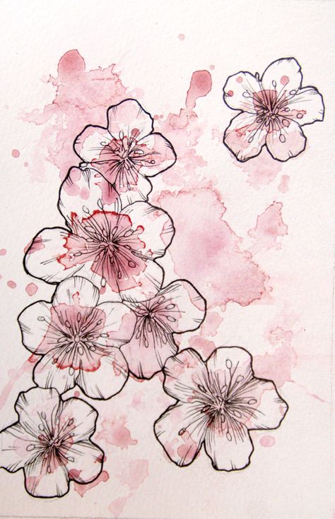 Art Drawing Ideas, Nature Art Drawings, Color Drawing Art, Easy Love Drawings, Art Drawing Sketch, Watercolor Paintings For Beginners, Diy Watercolor Painting, Flower Sketches, Watercolor Flower Art