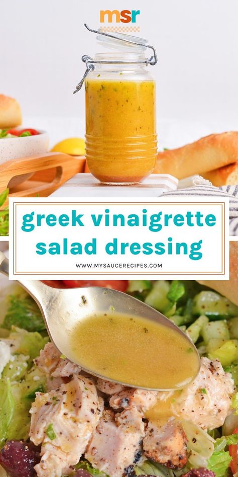 A little bit tangy and chock-full of fresh herbs, garlic, and lemon, this Greek Vinaigrette Salad Dressing is always a hit! Greek Dressing Recipe, Savory Potato Salad, Greek Salad Dressing Recipe, Garlic Salad Dressing, Best Sauce Recipe, Lemon Vinaigrette Dressing, Greek Vinaigrette, Greek Dressing, Greek Salad Dressing