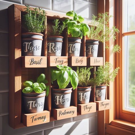 15 Herb Garden Ideas That Don't Need a Windowsill - Green Fingers Herb Kitchen Ideas, Kitchen Fresh Herbs, Herbs On Kitchen Window Sill, Kitchen Wall Herb Garden, Diy Herb Planter Indoor, Herb Wall In Kitchen, Herb Kitchen Garden, Kitchen Counter Herb Garden, Herb Shelf Kitchen