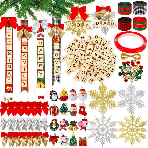 PRICES MAY VARY. 284 Pieces Christmas Ornaments - Christmas tree ornaments included 200 x letter tiles, 18 x bows, 4 x ribbons, 8 x glitter snowflakes, 16 x resin accessories, 36 x bells, 1 x acrylic tape, 1 x rope. Christams DIY Project - Making handicrafts is an interesting Christmas activity. Our christmas ornaments can let you DIY anything you want, such as name and Christmas greetings word. Wide Application - Christmas ornaments set can be as christmas crafts for kids adults, christmas tree Board Game Christmas Ornaments, Kids Christmas Ornament Ideas, Handmade Christmas Tree Ornaments, Christams Diy, Christmas Crafs, Christmas Sleepover, Ornaments Diy Christmas, Themed Ornaments, Christmas Arts