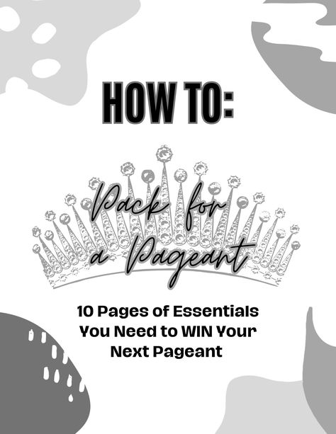 Are you new to pageants? Competing at your first local, state, or national pageant? This 10-page digital printable packing list ensures you have everything you need pageant weekend to WIN THE CROWN! This guide includes check-in, interview, swimsuit/fitness, beauty, talent, toiletries, and much more. It includes an extra page to add your own items that may be specific to your pageant. Printable Packing List, Fitness Beauty, Check In, Week End, Digital Printables, Packing List, To Win, Music Book, Physics