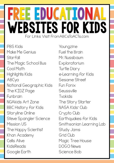 Free Educational Websites, Uppfostra Barn, Learning Websites For Kids, Educational Websites For Kids, Websites For Kids, Educational Website, Active Learning, Homeschool Learning, Aktivitas Montessori