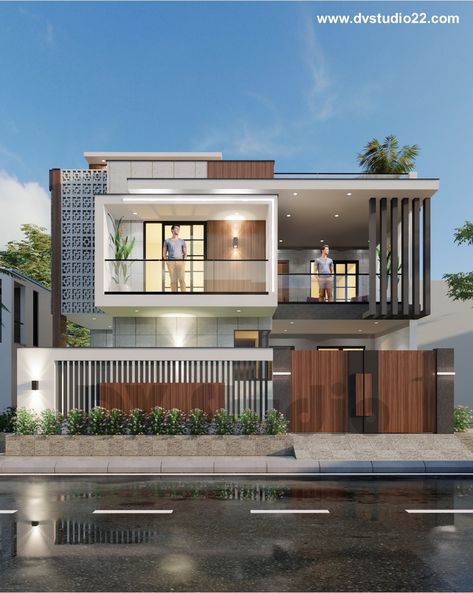 Balcony Elevation, Villa Bogor, Duplex Elevation, Boundary Wall Designs, Simple Elevation, Lumion Render, Home Front Elevation, Boundary Wall Design, Indian House Exterior Design