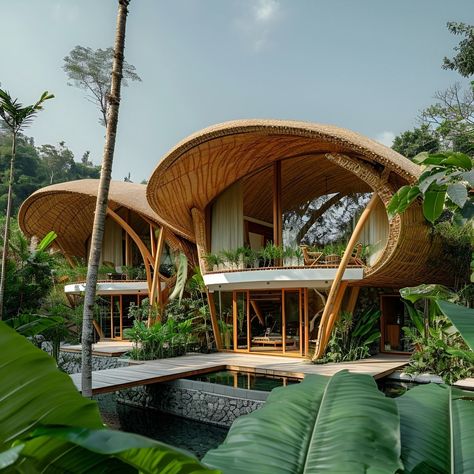 Forest Resort Ideas, Eco Resort Design, Bamboo Architecture Design, Zen Resort, Lombok Villa, Bamboo Resort, Bamboo House Bali, Bamboo Villa, Bali Architecture