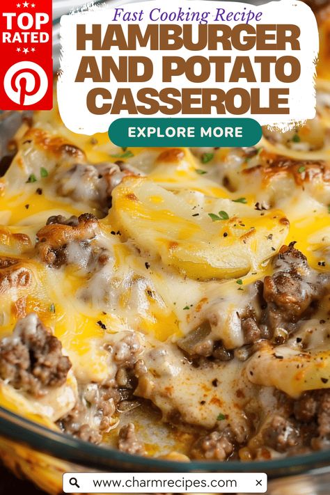 How to Make a Delicious Hamburger and Potato Casserole Hamburg And Potatoes Casserole, Casserole Using Hamburger, Food With Hamburger Meat Dinner Ideas, Main Course Potato Recipes, Simple Meat And Potato Meals, One Pot Ground Beef And Potatoes, Red Potato Recipes With Meat, Cheese Hamburger Potato Casserole, Easy Hamburger And Potato Casserole Recipes