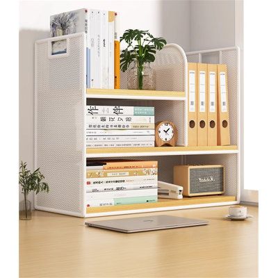 Marketing Strategy: The desktop storage shelf offers compartmentalized storage to save space, providing durability and multi-layered storage for a tidy and organized setup. Effortlessly declutter your space. | Latitude Run® Desktop Storage Shelf, Desk Organizer, yellow 15.35 x 15.74 x 6.29 in, Metal | C110738321_1191572246 | Wayfair Canada Room Organization Desk, Deep Organization, Aesthetic Storage Ideas, Bedroom Appliances, Desk Organization College, Room Appliances, Metal Desk Organizer, Cute Desk Organization, Desk Items