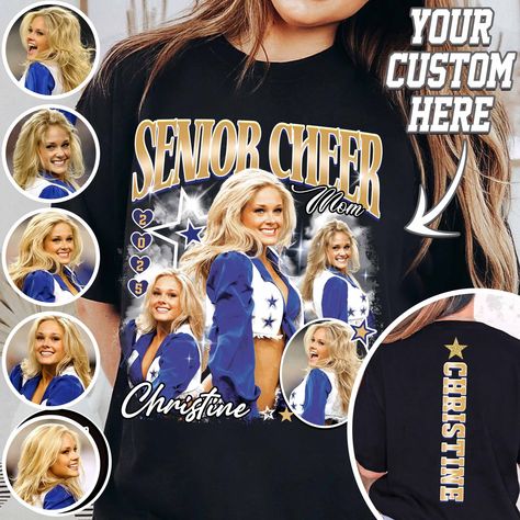 Senior Year Cheer Mom Shirt - Vintage Custom Senior Cheer Mom Womens T-Shirt with Picture Discover Gooberch's Comfort Colors T-Shirts: Where Family Love Meets Cozy Style! Our Comfort Colors tees are perfect for the whole family. They're super soft, comfy, and come in cool vintage colors. Whether you want funny shirts, holiday designs, or matching family outfits, we've got you covered! Key... Senior Cheer Parent Shirt, Senior Night Outfits For Mom, Cheer Shirts For Cheerleaders, Senior Night Shirts For Family, Senior Year Cheer, Cheer Senior Night Gifts, Senior Night Shirts, Senior Mom Shirts, Cheer Dad Shirt