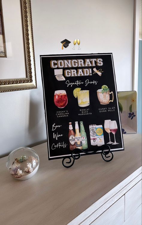 Alcohol Bar, Drinks Sign, Signature Drinks Sign, Drink Signs, Congrats Grad, Signature Drinks, Signature Cocktail, Grad Party, Bar Drinks