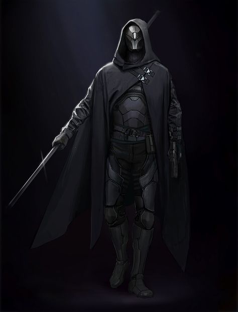 Sith Concept Art Character Design, Jedi Mercenary, Stealth Suit Concept Art, Scifi Assassin, Scifi Mercenary, Sci Fi King, Warforged Assassin, Sci Fi Assassin, Sci Fi Mercenary