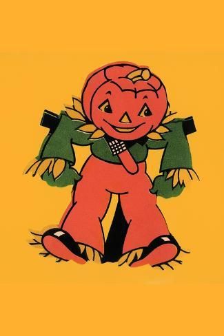 size: 18x12in Art Print: Scarecrow : Scarecrow Painting, Vintage Halloween Cards, Vintage Halloween Art, Vintage Halloween Images, Fall Clip Art, October Art, Pumpkin Illustration, Fall Art Projects, Halloween Ii