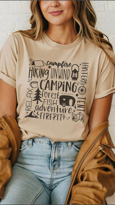 Camping Shirt Hiking Gift Shirt Camping Crew Summer Vacation Shirt Mom Dad Camping Gift Tee Happy Camper Shirt Wanderlust Shirt Nomad Tee - Etsy Camping Tshirt Ideas Funny, Camping Shirt Ideas, Adventure Aesthetic Outfit, Camping Tshirt Ideas, Club Bachelorette, Bachelorette Tote, Happy Camper Shirt, Camp Shirts, Camping Shirts