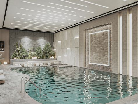 Swimming pool :: Behance Home With Indoor Pool, Swimming Pool Inside House, Dream Pools Luxury Indoor, Modern Indoor Pool, Swimming Pool Interior, Float Room, Luxury Pools Indoor, Underground Pool, Indoor Swimming Pool Design