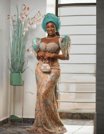 Captivating Naija Styles For Church and occasions. - Stylish Naija Custom Bridal Dress, Aso Ebi Lace Styles, Lace Long Gown, African Party Dresses, Nigerian Lace Styles Dress, Stylish Naija, Nigerian Lace Styles, African Lace Styles, Wedding Green