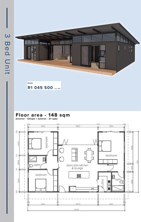 Small House Design 3 Bedroom, 1 Story House Plans, Shipping Container House Plans, House Plans 3 Bedroom, Modern Bungalow House, Tiny House Floor Plans, House Construction Plan, House Layout Plans, Container House Plans