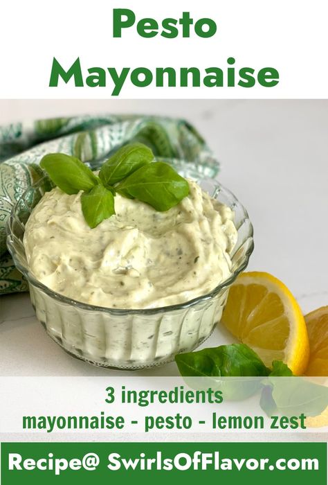 With just three ingredients you’ll have a creamy Pesto Mayo that will add summer flavor to burgers, fries, sandwiches and more. An easy recipe for a flavorful mayonnaise, you’ll be making this pesto mayo recipe all year long! Lemon Zest Recipes, Pesto Mayo, Salsa Tomatillo, Lemon Pesto, Delicious Chicken Salad, Summer Sandwiches, Mayo Recipe, Hamburgers Grilled, Creamy Salad Dressing