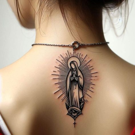 Mary Virgin Tattoo, Mexican Tattoo Aesthetic, Our Lady Of Guadalupe Tattoo Design, Rosary Tattoo Design Drawing, Our Lady Of Guadalupe Tattoo, Virgencita Tattoo, Mexican Tattoo Ideas, Virgin Mary Tattoo Design, Virgen Mary Tattoo