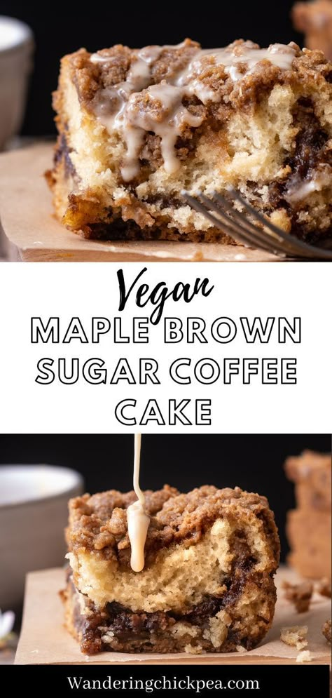 Vegan Coffee Cake Recipe, Vegan Coffee Cake, Brown Sugar Coffee, Vegan Pastries, Vegan Coffee, Vegan Baking Recipes, Maple Brown, Coffee Cake Recipe, Vegan Brunch