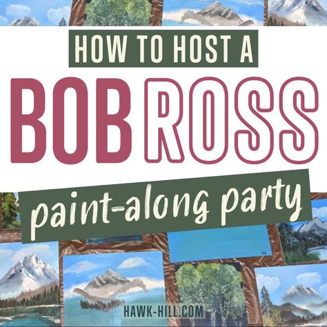 Bob Ross Themed Party, Bob Ross Paint Night, Bob Ross Christmas Door, Bob Ross Painting Party, Bob Ross Party Ideas, Bob Ross Party, Painting Party Ideas For Adults, Bob Ross Birthday, Bob Ross Painting Videos