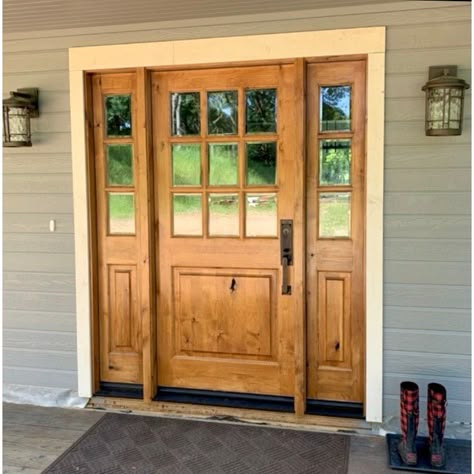 Modern Farmhouse Knotty Alder 9 Lite Clear Glass Exterior Door Glass Exterior Door, Large Dog Door, Front Door Inspiration, Rustic Front Door, Glass Exterior, Exterior Doors With Glass, Stained Doors, Rustic Inspiration, Farmhouse Front Door