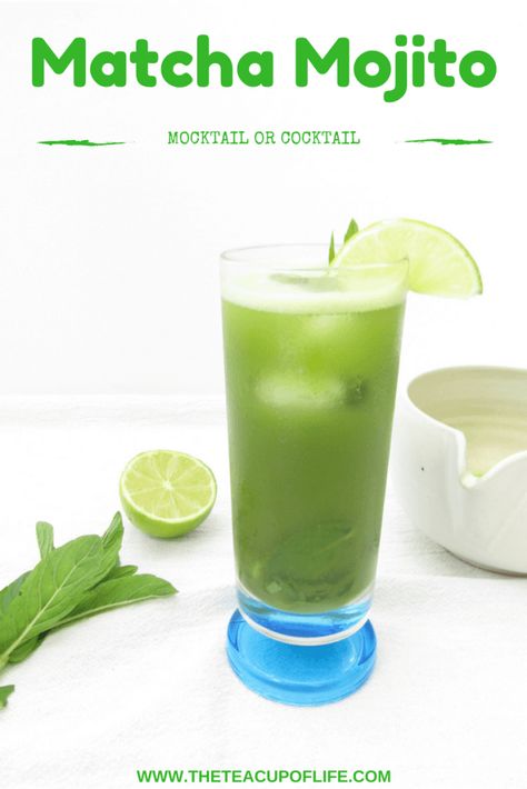 This minty and citrusy green tea drink will be sure to please your taste buds and/or guests. You can easily turn this mocktail into a cocktail, too! Matcha Mojito, Gin Mojito Recipe, Boozy Tea, Matcha Cocktail, Matcha Roll Cake, Vodka Mojito, Nonalcoholic Party Drinks, Liqueur Recipes, Infused Recipes