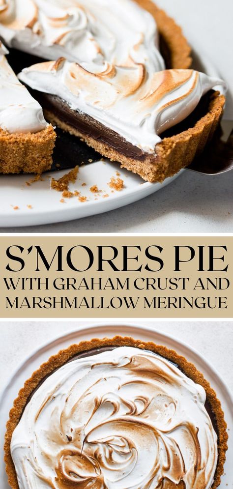 Smores Pie Recipe, Graham Cracker Crust Pie Recipes, Marshmallow Meringue, Graham Cracker Crust Recipe, Chocolate Graham Cracker Crust, Chocolate Tarts Recipe, Smores Pie, Easy S, Graham Cracker Recipes