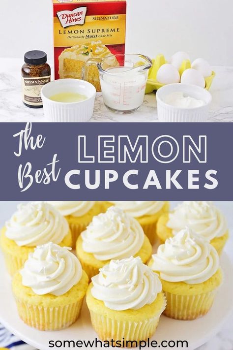 The Best Lemon Cupcakes, Lemon Oreo Cupcakes, Lemon Cupcakes From Box Cake With Pudding, Lemon Filled Cupcakes From Box Cake, Cupcake Recipes Cake Mix Simple, Easy Lemon Cupcake Recipe, Lemon Cake Box Mix Ideas, Best Box Cupcake Recipe, Cake Box Cupcake Recipes