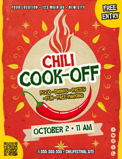 Chili Cook-Off Event Flyer Linkedin Background Image, Linkedin Background, Linkedin Banner, Kindle Book Cover, Etsy Banner, Campaign Posters, Blog Header, Cook Off, Facebook Event