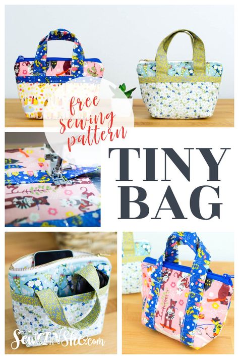 Tiny Bag Sewing Pattern - Sew a super adorable tote - free pattern! Tiny Bag Pattern, Small Tote Bag Pattern, Zippered Tote Bag Pattern, Mini Bag Pattern, Small Bag Pattern, Tiny Bags, Tote Bag Pattern Free, Bags Sewing, Bags Patterns