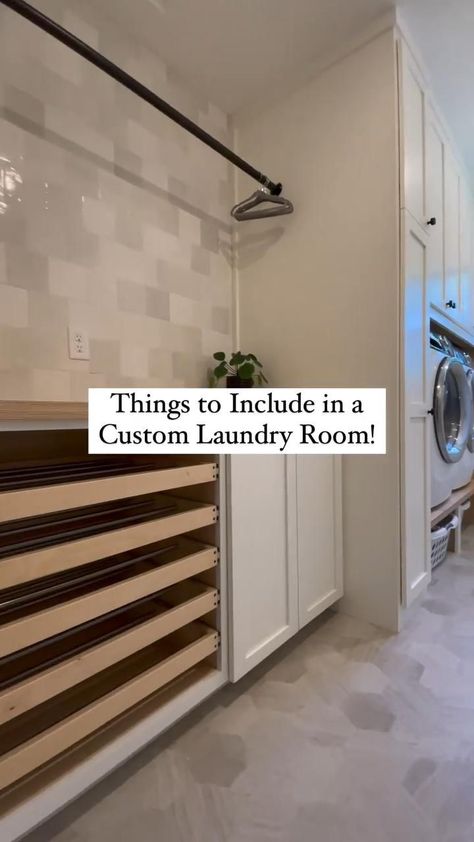 Things to Include in a Custom Laundry Room in 2022 | Laundry room makeover, Home building tips, Custom laundry room Hanging Station In Laundry Room, Full Bathroom Tile Ideas, Office In Laundry Room Small Spaces, Double Pocket Doors Laundry Room, Utility Room Plans Layout, Modern Laundry Shoot, Giant Laundry Room, Laundry Craft Room Ideas, No Bathtub Master Bath