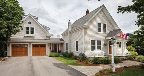 Attached garage Semi Attached Garage, Farmhouse Attached Garage, Garage Addition Ideas Attached, Home With Attached Garage, Garage Addition Ideas, Garage Additions, Exterior Home Renovation, Manchester House, House Additions